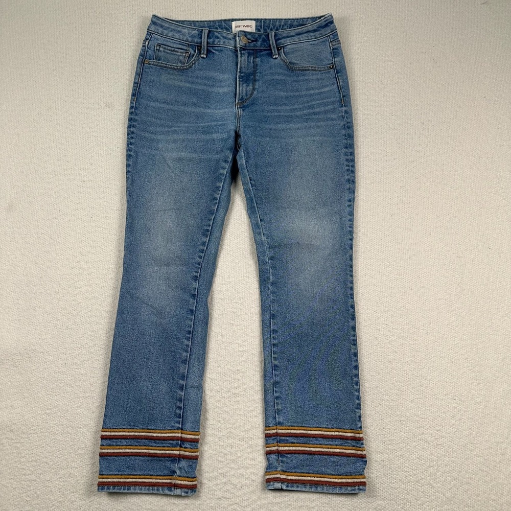 Driftwood Colette Jeans Womens 26x26 Straight Leg Cropped Embroidered Denim Blue